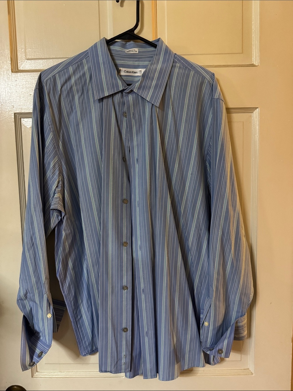 Calvin Klein Blue and White Striped Men's Dress Shirt